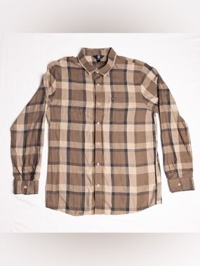Volcom Men's Brown and Cream Plaid Button-Down Shirt